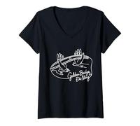 Mujer Souvenir artístico con forma de corazón exclusivo del Puente Dorado, Da Nang, Vietnam Camiseta Cuello V