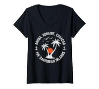 Mujer Souvenir Aruba Bonaire Curazao Islas del Caribe Vacaciones Camiseta Cuello V