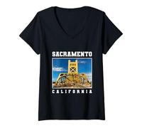 Mujer Souvenir de California del Horizonte de Sacramento Tower Bridge Camiseta Cuello V