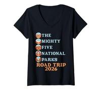 Mujer Souvenir del Viaje por Carretera a los Mighty Five Utah Parks 2026 Camiseta Cuello V