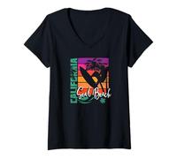 Mujer Souvenir Retro para surfistas al Atardecer de Seal Beach California Camiseta Cuello V