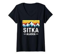 Mujer Souvenir Vintage Sitka AK de Sitka, Alaska Mountain Town Camiseta Cuello V