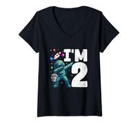 Mujer Soy 2 Dabbing Astronauta Galaxy Cumpleaños Aventura Camiseta Cuello V