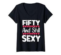 Mujer Soy 50 Aloha Fifty And Still Sexy Fiesta de 50 Cumpleaños Camiseta Cuello V