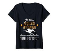 Mujer Soy Auxiliar Veterinario Super Poder Humor Divertido Camiseta Cuello V