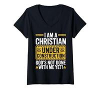 Mujer Soy Cristiano en construcción Dios no ha Terminado Conmigo Camiseta Cuello V