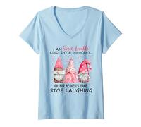 Mujer Soy Dulce, Adorable, Amable, tímido e inocente, gnomos Rosas Divertidos Camiseta Cuello V