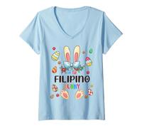Mujer Soy el Conejito Filipino Día de Pascua Coincidencia Familia Huevos Camiseta Cuello V
