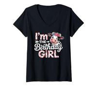 Mujer Soy el Cumpleaños Chica Vaca Madre Niña Mamá Mujer Familia Vaca Camiseta Cuello V