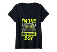 Mujer Soy el cumpleaños del niño Videojugador a Juego de cumpleaños Camiseta Cuello V