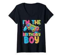 Mujer Soy el cumpleaños del niño Videojugador a Juego de cumpleaños Camiseta Cuello V