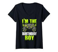 Mujer Soy el cumpleaños del niño Videojugador a Juego de cumpleaños Camiseta Cuello V