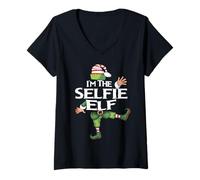 Mujer Soy el Elfo Selfie Christmas Eve Christmas Elf Squad Costume Camiseta Cuello V