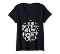 Mujer Soy el Hijo Favorito de mi Suegra Hombres Divertidos Mujeres Familia Camiseta Cuello V
