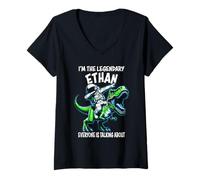Mujer Soy el Legendario Astronauta Divertido de Ethan en Dibujos Animados de Dinosaurios Camiseta Cuello V