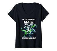 Mujer Soy el legendario Daniel divertido astronauta en dibujos animados de dinosaurios Camiseta Cuello V