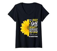 Mujer Soy Julio Chica Girasol Chica A juego Nacido Julio Cumpleaños Camiseta Cuello V