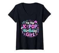 Mujer Soy la Chica de cumpleaños de KPOP Linda Cultura Coreana de Fiesta Pop Camiseta Cuello V