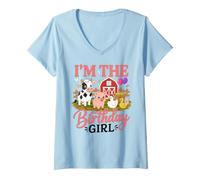 Mujer Soy la Chica del cumpleaños Lindos Animales de Granja Camiseta Cuello V