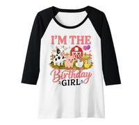 Mujer Soy la Chica del cumpleaños Lindos Animales de Granja Camiseta Manga Raglan