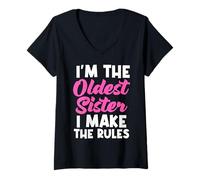 Mujer Soy la hermana mayor I Make The Rules Funny Matching Family Camiseta Cuello V
