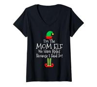 Mujer Soy la madre elfa Tenemos reglas porque lo dije Navidad Camiseta Cuello V