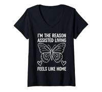 Mujer Soy la razón por la Que la Vida asistida se Siente como en casa Camiseta Cuello V