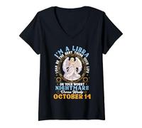 Mujer Soy Libra Octubre 14 Puedo ser lo Mejor de tu Vida Camiseta Cuello V