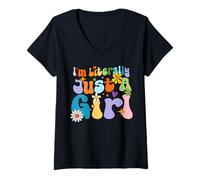 Mujer Soy Literalmente Solo una Chica Retro Groovy Divertido Eslogan para Ella Camiseta Cuello V
