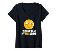 Mujer Soy más Agradable Que mi Cara se ve descarada Camiseta Cuello V