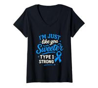 Mujer Soy más Dulce Tipo 1 Diabetes Diabetes T1D Conciencia diabética Mamá Camiseta Cuello V