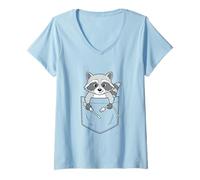 Mujer Soy mi Familia Soporte técnico no remunerado Funny Raccoon Pocket Camiseta Cuello V