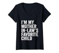 Mujer Soy mi Hijo Favorito de mi Suegra Divertido Padre Retro Camiseta Cuello V