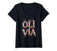 Mujer Soy Nombre Olivia Personalized Girl Garden Reunion Camiseta Cuello V