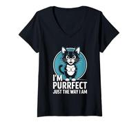 Mujer Soy Purrfect Just The Way I Am Cat Lover Feline Pet Meow Camiseta Cuello V