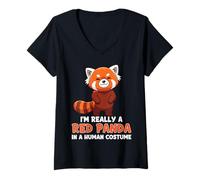 Mujer Soy realmente un panda rojo en un traje humano Camiseta Cuello V