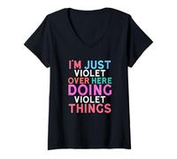 Mujer Soy Solo Violeta aquí Haciendo Cosas violetas Nombre Camiseta Cuello V