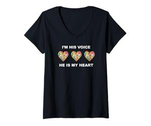 Mujer Soy su Voz Él es mi corazón Autismo Camiseta Cuello V