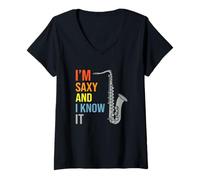 Mujer Soy Tan Saxy y lo sé | Saxofón Camiseta Cuello V