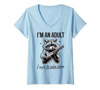 Mujer Soy un Adulto Que Necesito calmar Mapache Camiseta Cuello V