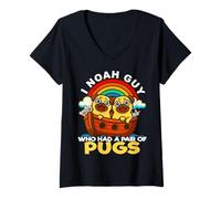 Mujer Soy un Chico de Noé Que tenía un par de Pugs, un Perro religioso del Arca de Noé Camiseta Cuello V