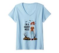 Mujer Soy un Desastre embrujado de Halloween Vibes Camiseta Cuello V