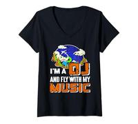 Mujer Soy Un DJ Y Vuelo Con Mi Música Beats Creativos Camiseta Cuello V