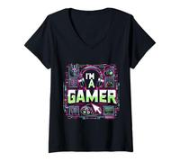 Mujer Soy un Gamer con Controller Power Camiseta Cuello V