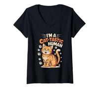 Mujer Soy un gato Tastic Human Cat Lover Feline Pet Meow Love Cats Camiseta Cuello V