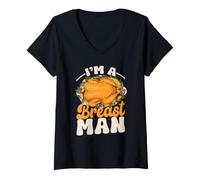 Mujer Soy un Hombre de Pecho Pavo Cena Comida Divertido Día de Acción de Gracias Camiseta Cuello V