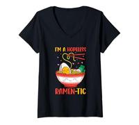 Mujer Soy un juego de palabras con fideos ramen-tic sin esperanza Camiseta Cuello V