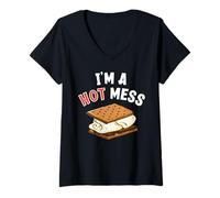 Mujer Soy un lío caliente Smores divertidos Camiseta Cuello V