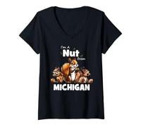 Mujer Soy un loco de Michigan Funny Squirrel Lover Camiseta Cuello V