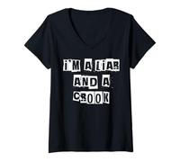 Mujer Soy un mentiroso y un ladrón Camiseta Cuello V